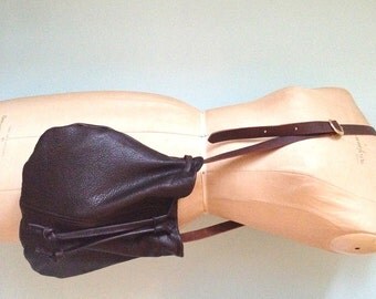 Brown bucket bag, dark brown leather handbag, purse