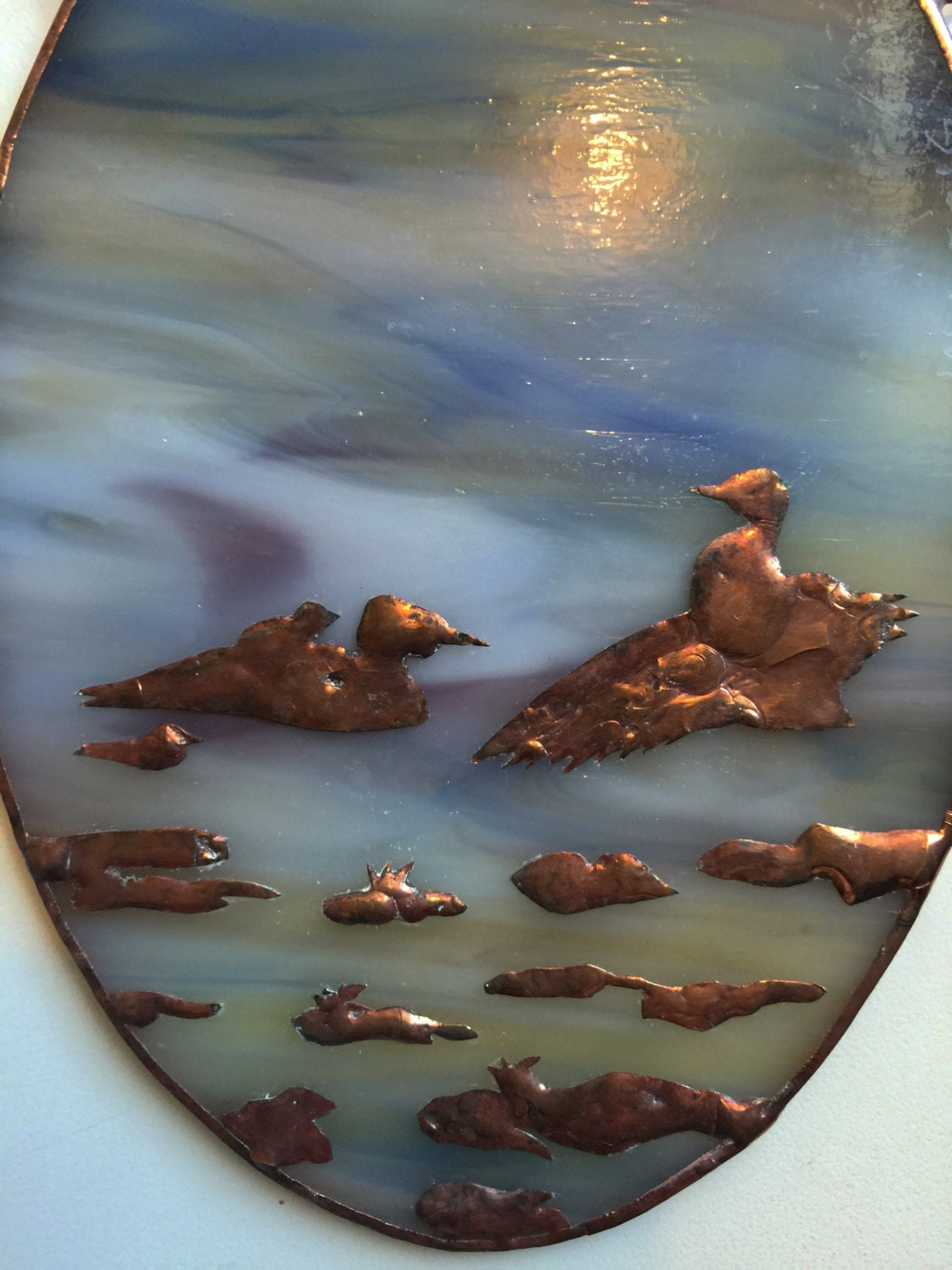 Stained Glass Copper Overlay Loons Loon Lake