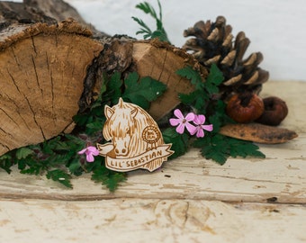 Lil' Sebastian Parks & Recreation Brooch, Laser Cut Plywood Pin