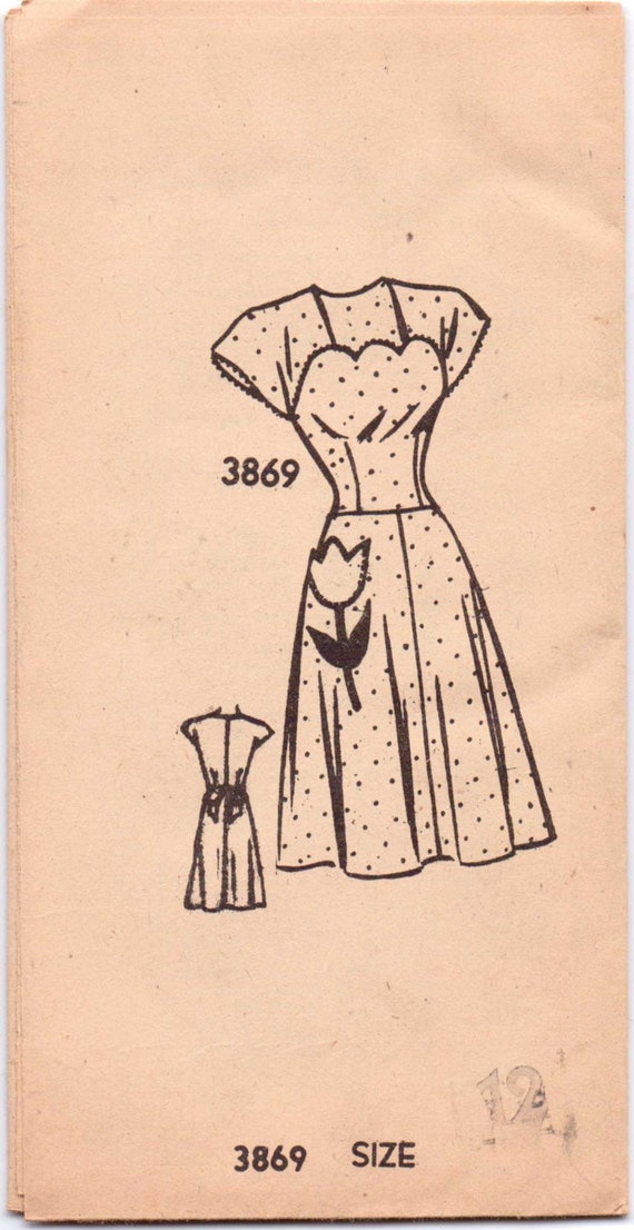 American Weekly Mail Order Sewing Pattern 3869 Vintage 50s Misses Dress Size 12