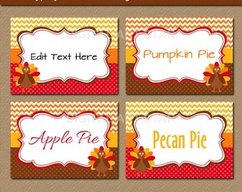 Printable Thanksgiving Food Tags - Turkey Labels, EDITABLE Thanksgiving Buffet Cards, Thanksgiving Buffet Labels Thanksgiving Place Cards T1