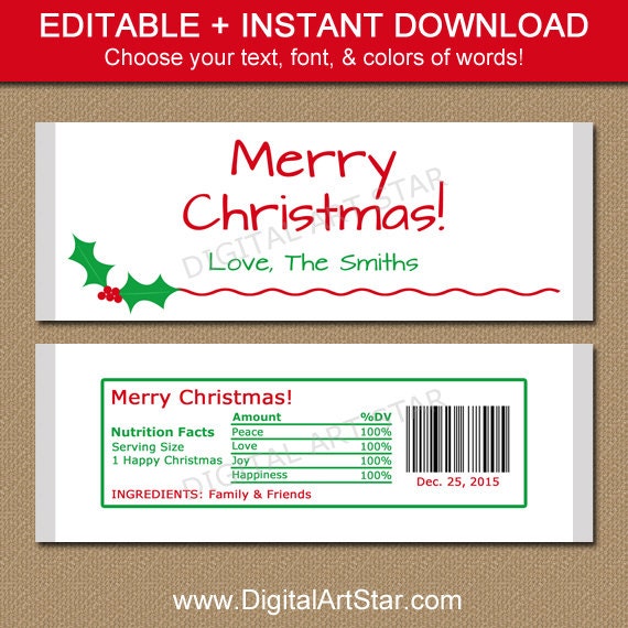 editable christmas candy bar wrappers printable by digitalartstar