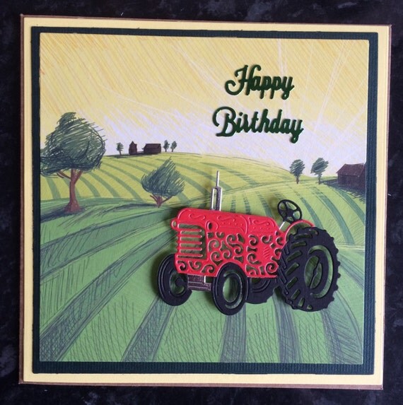 Red Tractor Birthday Card by DitzyDieCuts on Etsy