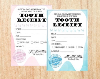 Tooth Fairy Receipt lost tooth note for boys and girls PRINTABLE digital instant download sign kids teeth dentist children
