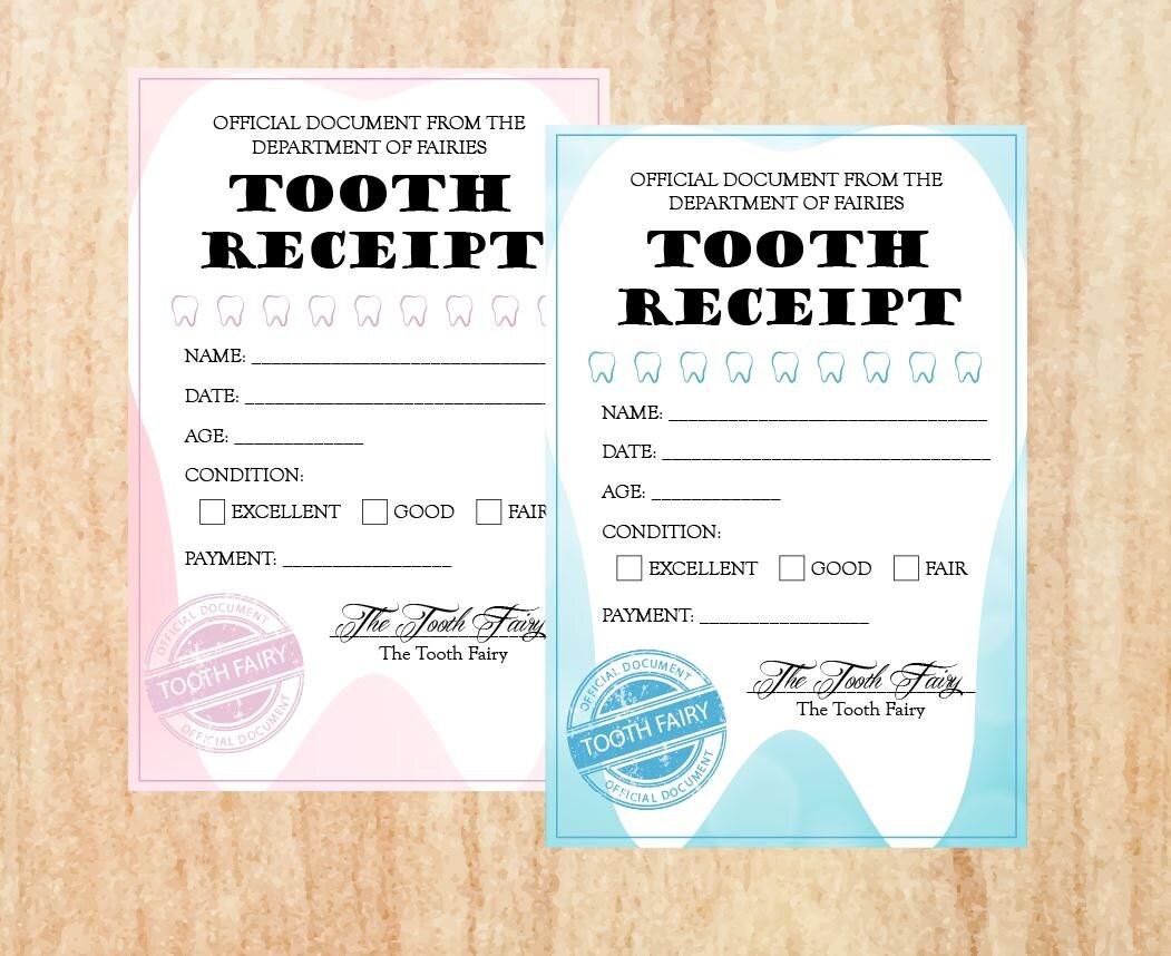 tooth fairy receipt lost tooth note for boys and girls