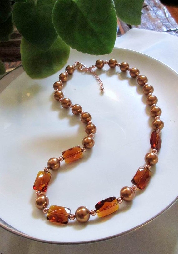 Pearl Necklace Amber Necklace Pearl Jewellery by JewelsInspire