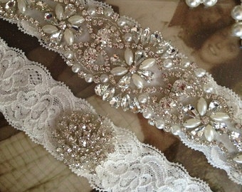 Wedding Garter-Garter-Garters-Rhinestone Garter-Blue-Something Blue-Ivory-Lace-garter belt-lace-bridal garter-accessories-pearl-vintage