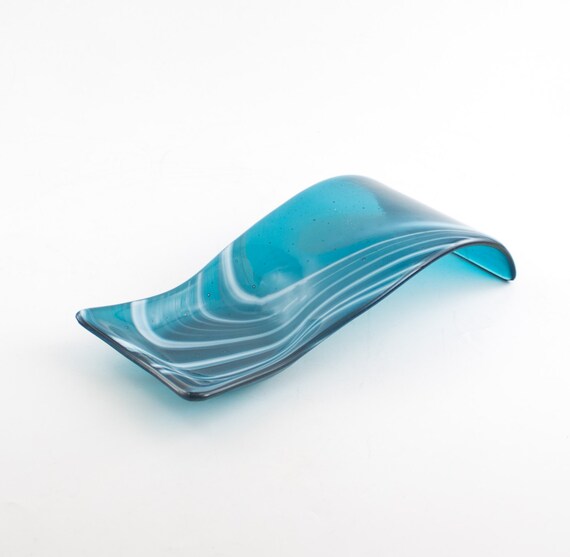Blue Spoon Rest Spoon Holder Fused Glass Utensil Holder