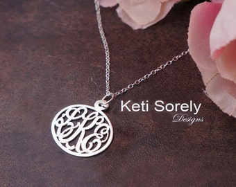 Handmade Oval Monogram Charm Necklace With Personalized Initials - Small To Large Size (Order Any Initials) - Sterling Silver