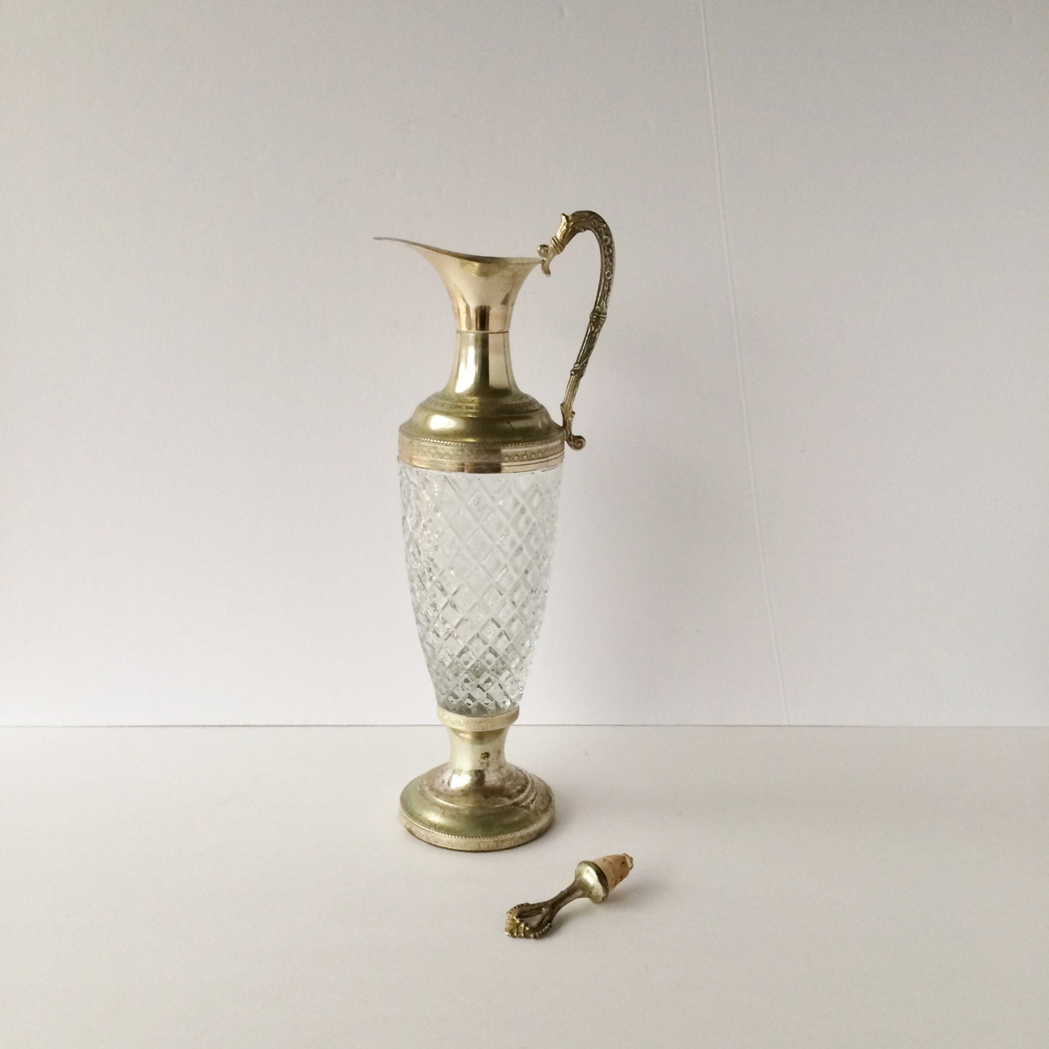 Vintage Wine Decanter Made in Italy Diamond Pattern Glass