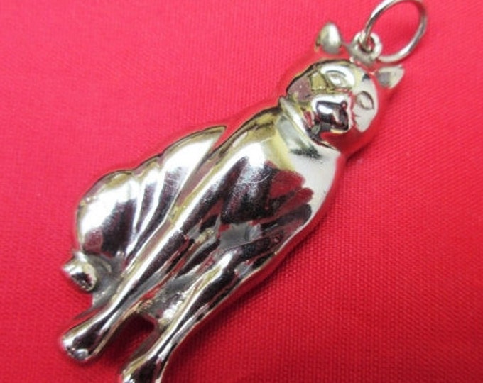 Sterling Cat Pendant - hallow puffy silver Three dimensiona l- kitty