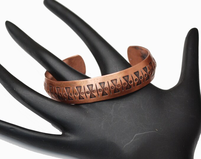 Boho Bracelet Solid Copper tribal etched Cuff Bangle south western