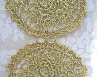 GOLD LACE TRIM, Rocquencourt Trim, Doily Lace Trim, Victorian Trim, Gold Victorian Trim, Doily Lace, Medallion Lace Trim, Gold Metallic Trim