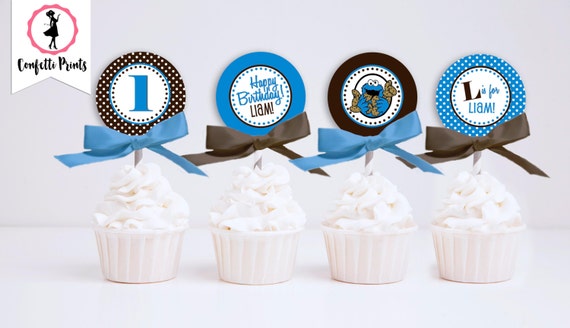 COOKIE MONSTER Birthday Cupcake Toppers Printable Il_570xn