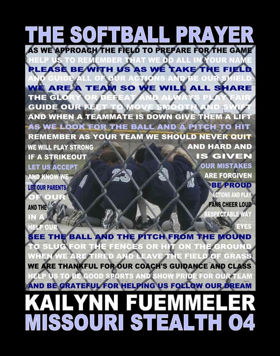 The Softball Prayer personalized with photo Sports Softball