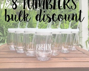 8 Tumblers BULK DISCOUNT: Personalized Wine Tumblers, Beach Theme Tumblers, Bachelorette Party Cups, Stemless Wine Cup, Bev2Go