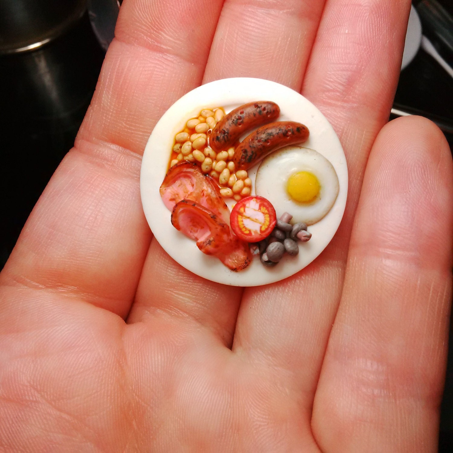 Full English Breakfast Brooch Miniature Food Fimo Polymer