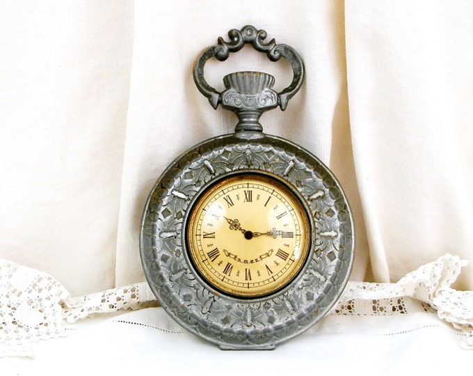 Working Mechanical Metal Vintage Wall Clock Shaped as a Pocket Watch, French Mid Century Decor, Interior Decor, Retro Home Interior Kitch