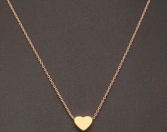 Dainty Necklace, Tiny Gold Heart, Delicate Fine Chain, 16K Gold Plated