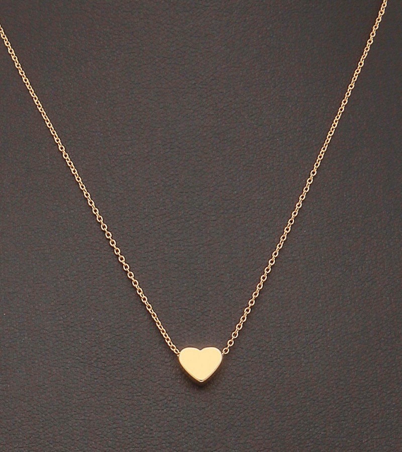 Dainty Necklace Tiny Gold Heart Delicate Fine Chain 16K