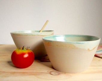 Aquamarine ceramic bowl Wheel thrown bowl Stoneware serving Mat glaze - Ready to ship