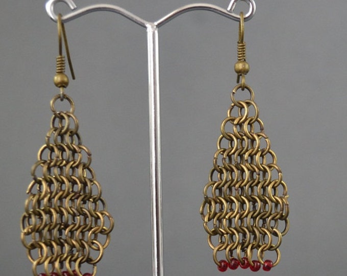 Diamond Earrings technology chainmaill brass brass earrings chainmaill earrings long earrings red earrings for her valentine women