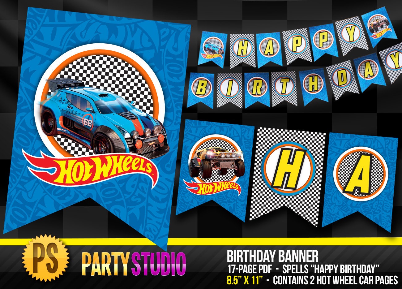 Hot Wheels Birthday Banner INSTANT DOWNLOAD Digital