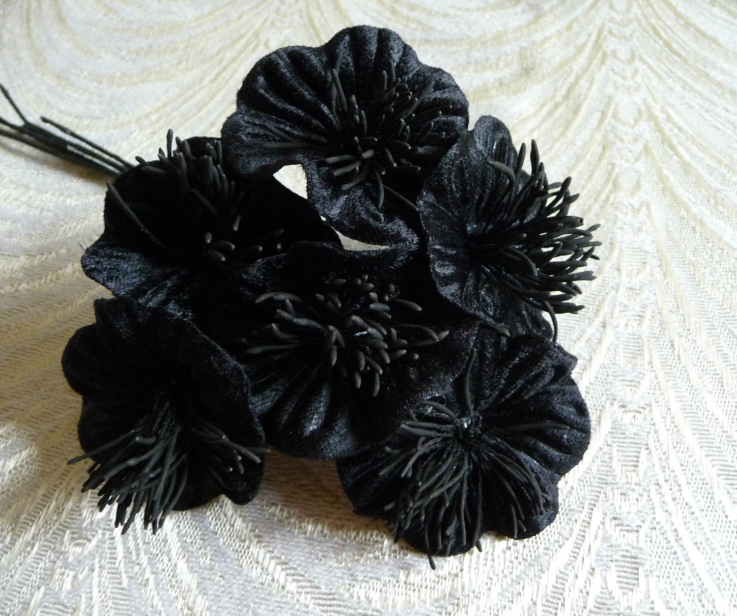Velvet Millinery Flowers Black Poppies Yo Yo for Hats by APinkSwan