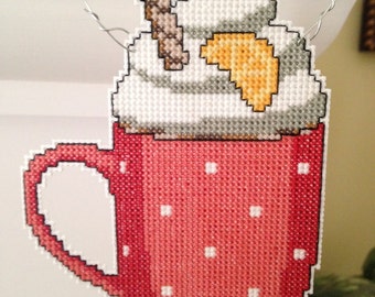 New Cup of Hot Chocolate Cross Stitch Christmas Ornament