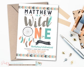 Wild One Birthday Invitation, Wild One Invitation, Tribal Birthday Invitation, Tribal Invitation, Aztec Birthday Invitation, Arrows