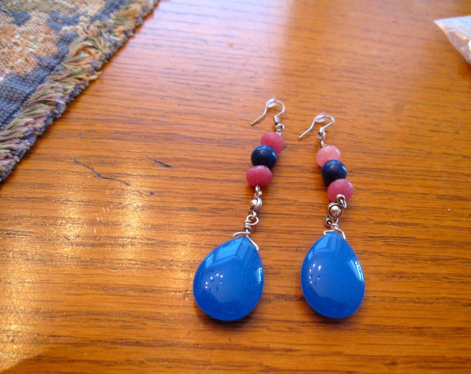 Ruby & Sapphire Earrings, Natural Gemstone Beads, E127
