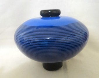 Nadal Art Glass Signed Blue Stripe Bowl Vase