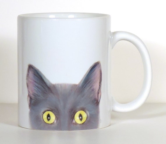 Cat Mug Gray Cat Mug PeekABoo Mug Personalized Cat Mug