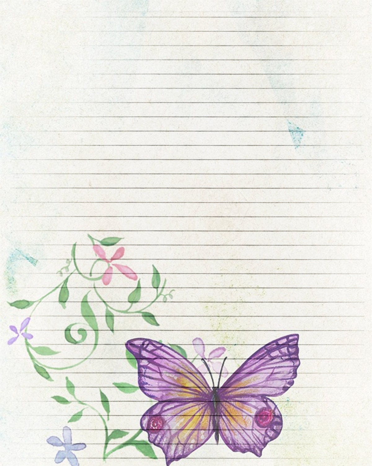 printable journal page butterfly digital paper lined