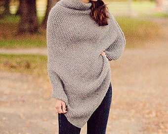 Asymmetrical Seed Stitch Poncho PDF KNITTING PATTERN