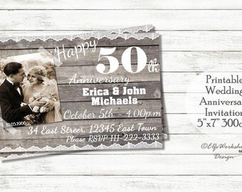 50th anniversary invitation, 50th wedding anniversary invitation, Couple anniversary invite, 50th anniversary, Photo Anniversary invitations