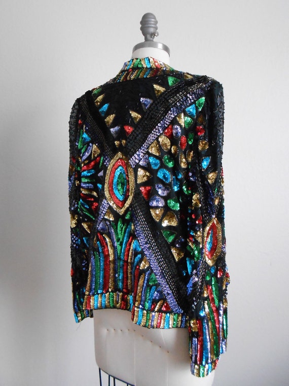 70s 80s vintage beaded jacket multicolored silk beaded