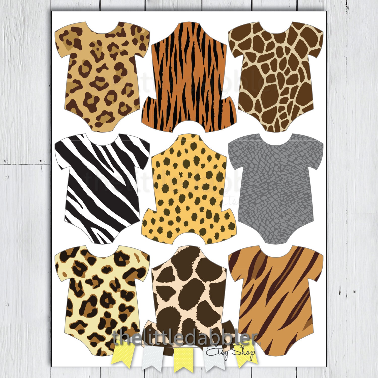 Download Safari Jungle Animal Print Baby Shower Mini Onesie Tags One