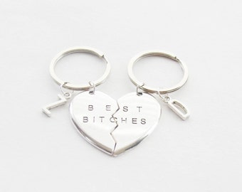 Best Bitches Keychains Set BFF Keychains Large Keychains Best Friend Keychain Broken Heart Keychain Bitch Keychain Name Keychains Initial