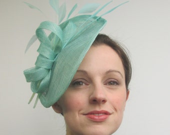 SALE Aqua Blue Hatinator - Disc Fascinator, Saucer Hat, Mint Green Fascinator, Races Hat, Womens Hats and Fascinators, Ladies Hat, Tea Party