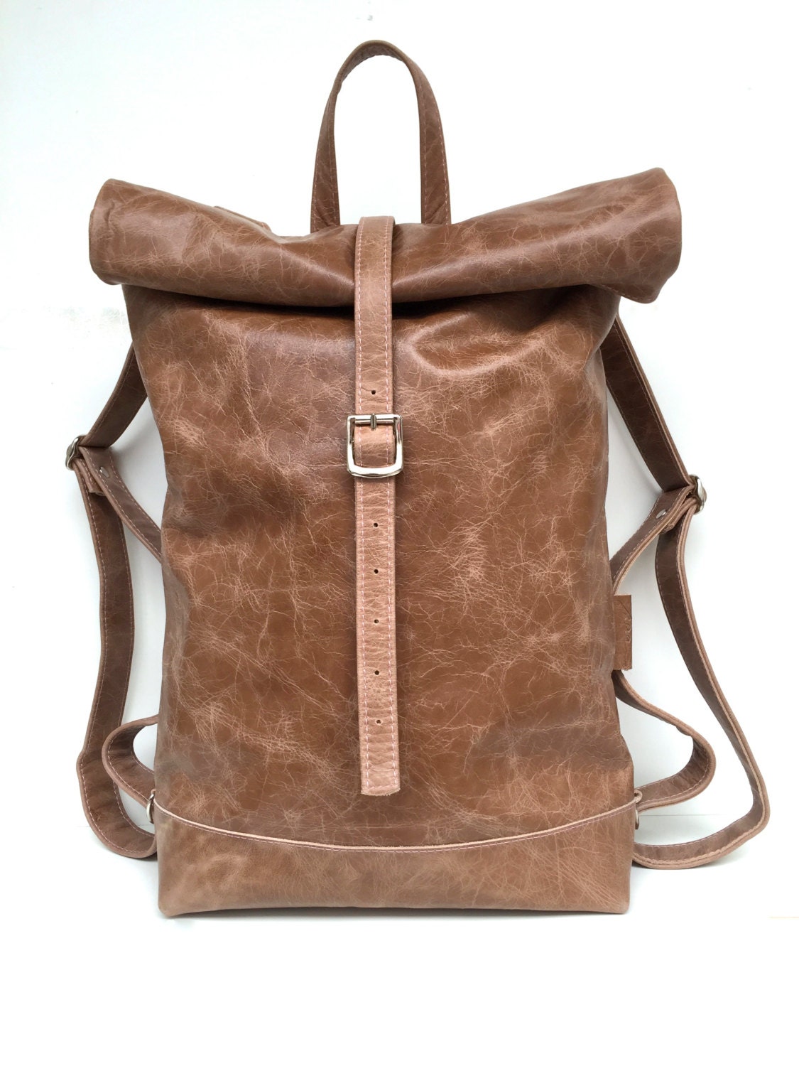 Leather backpack rolling backpack backpack leather brown