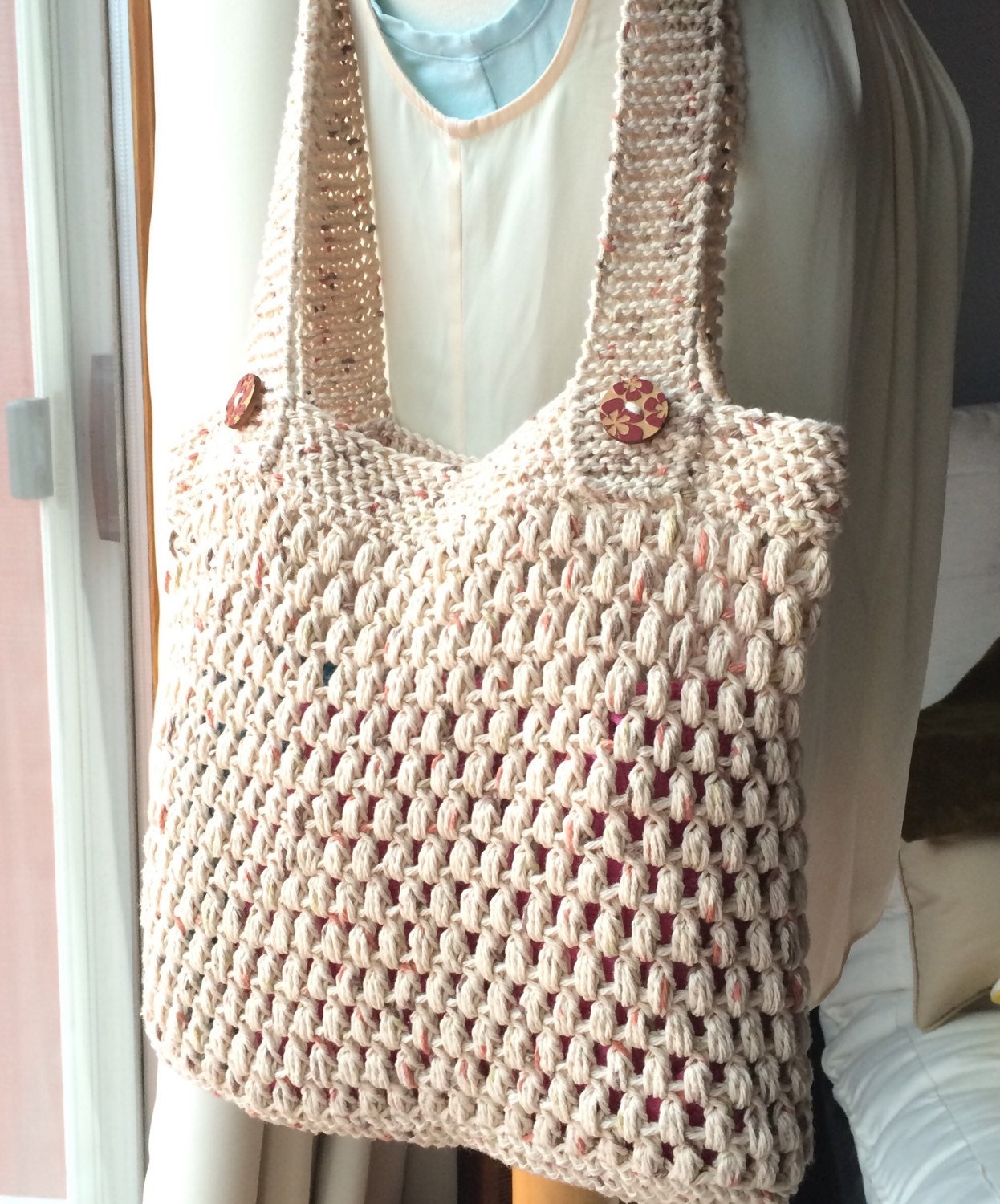 Eco Friendly Crochet Market Bag Shopping Tote by HeidemarieMDesign
