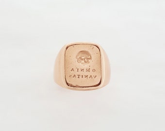 Georgian Style Custom Signet Ring - "Omnia Vanitas" (All is Vanity) and Skull Wax Seal Signet Ring - Memento Mori - Mourning Jewelry