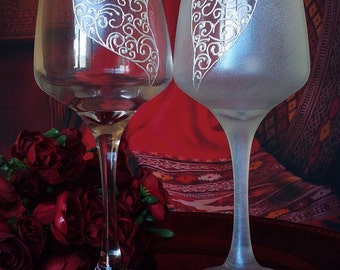 Hand Painted wine glass Love by PaintedGlass
