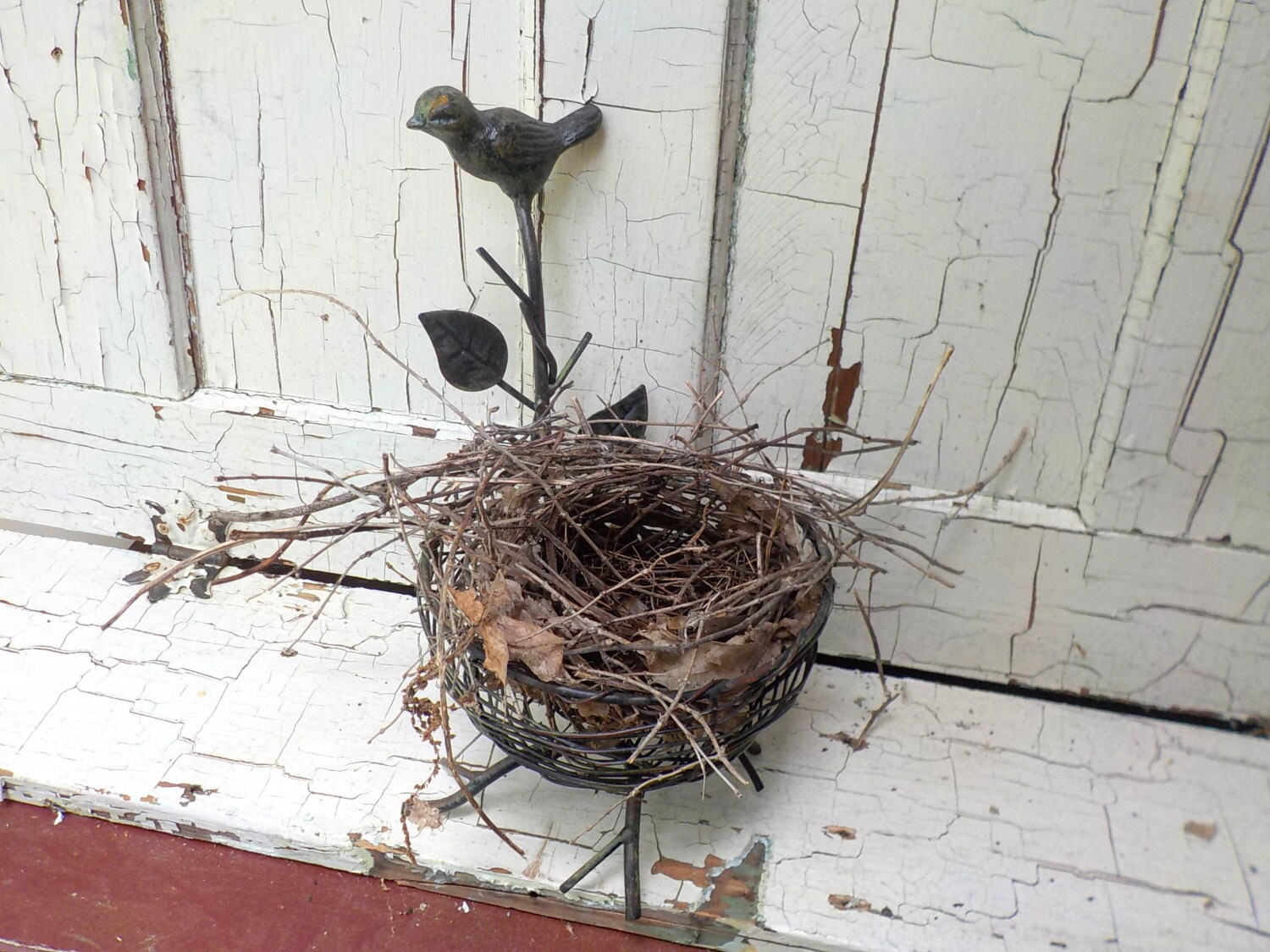 REAL BIRD NEST in iron Basket With Natural Woodland Nest
