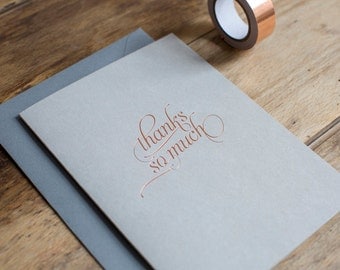 Copper foil thank you card, luxury thank you card, simple thanks so much card, copper and grey, metallic greetings card, nothing but lovely