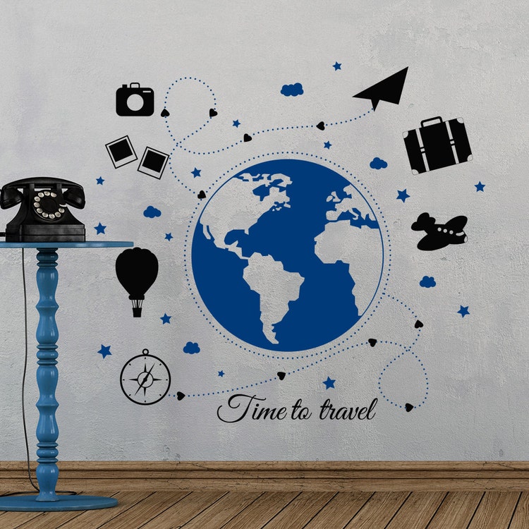 Time To Travel Wall Decals Earth Sticker Travel by DecalHouse