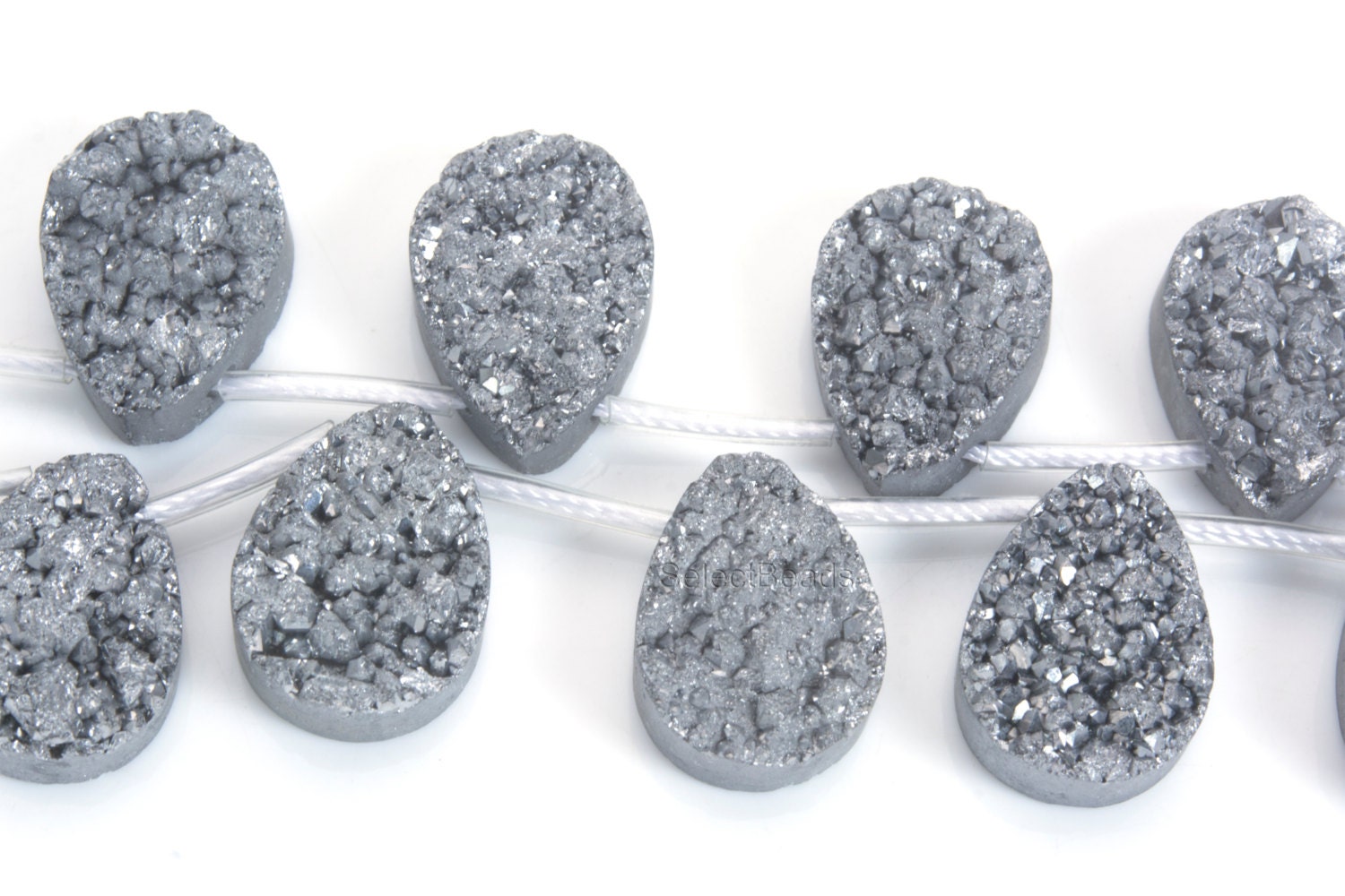grey druzy crystal quartz gemstone beads gray metallic druzy