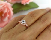 3/4 ctw Halo Wedding Ring, Vintage Style Ring, Man Made Diamond Simulants, Art Deco Ring, Engagement Ring, Sterling Silver, Rose Gold Plated
