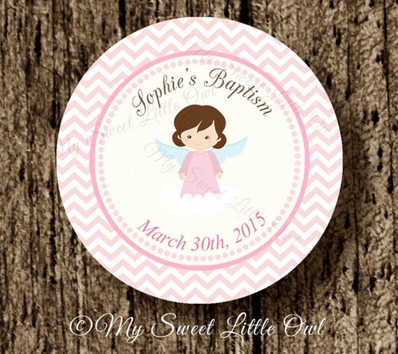 baptism angel label pink baptism sticker baptism cupcake topper